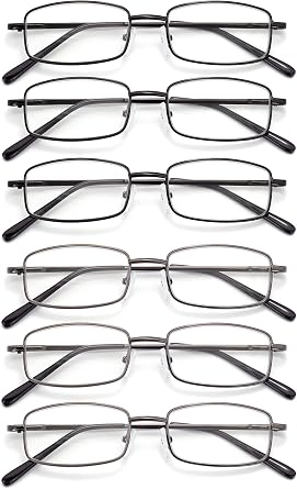 6-Pack Metal Reading Glasses Blue Light Blocking Spring Hinge Readers Lightweight Sturdy Comfortable
