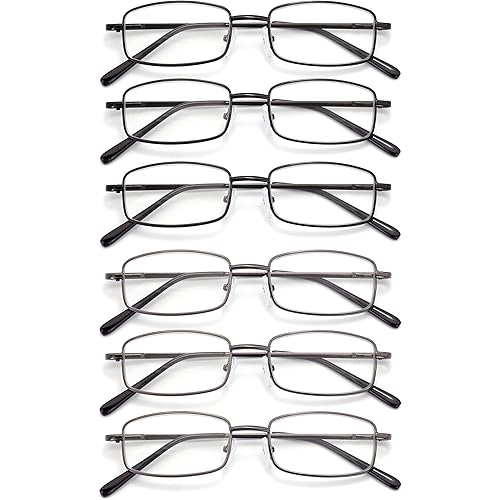6-Pack Metal Reading Glasses Blue Light Blocking Spring Hinge Readers Lightweight Sturdy Comfortable