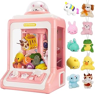 Claw Machine for Kids, Mini Claw Machine Candy Dispenser Toys for Girls,Kids Claw Machine Arcade Game Toy Vending Machine with 5 Mini Plush Animals 5 Squishy Toys Refill Prizes,Volume Adjustable