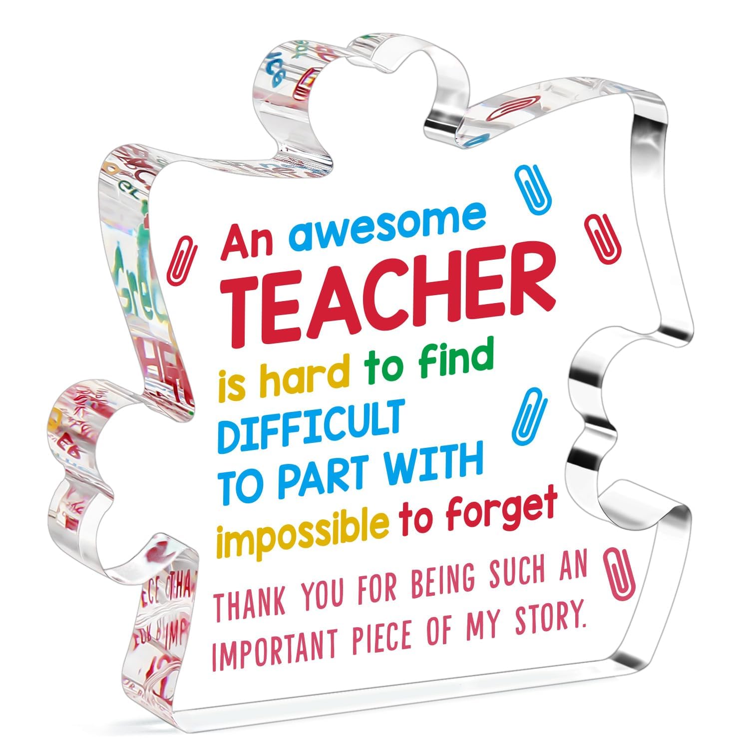 Teacher Gifts, Gifts for Teacher - Acrylic Puzzle Plaque Teacher Gifts,Teacher Gift from Woman Men- Unique Keepsake Desk Decor with Personalized Message (Teacher-1)