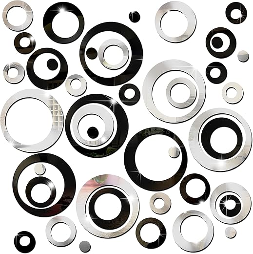 Outus 72 Pieces Wall Stickers Decor Acrylic Circle Mirror Removable Black and Sliver Wall Decor Round Dots DIY Red Living Room Decals Modern Art Murals for Home Bathroom Bedroom Decoration