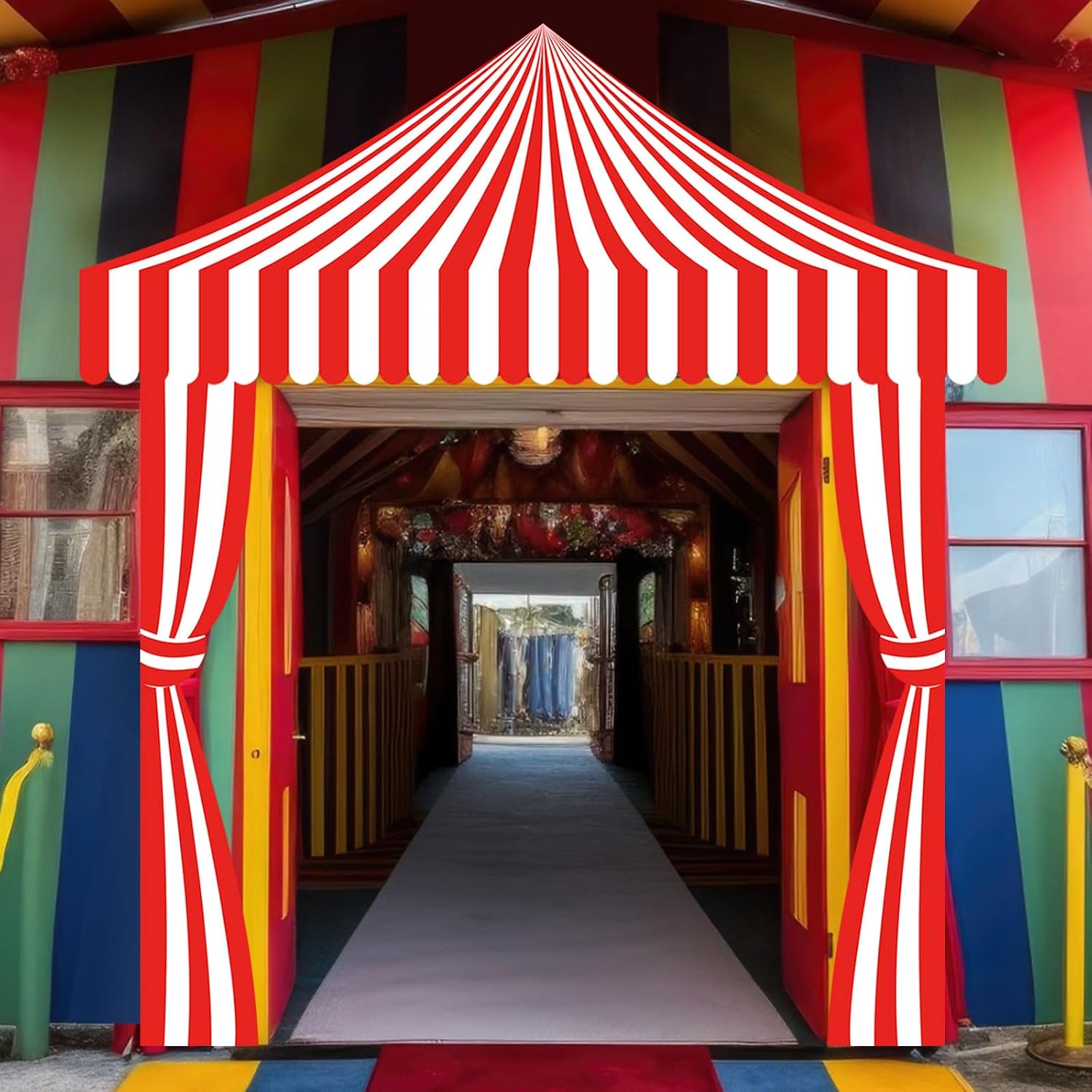 3 Pcs Carnival Party Decorations Circus Tent Awning Halloween Red White Banner Concession Stand(Striped Style)