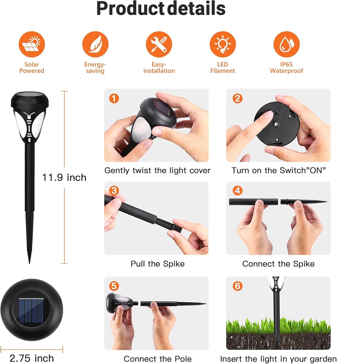 Solar Pathway Lights Outdoor Garden, 6 Pack Warm White LED Landscape Solar Light Outdoor Waterproof Decorative Garden Yard Street Light Solar Powered Light for Patio Path Lawn Driveway Walkway