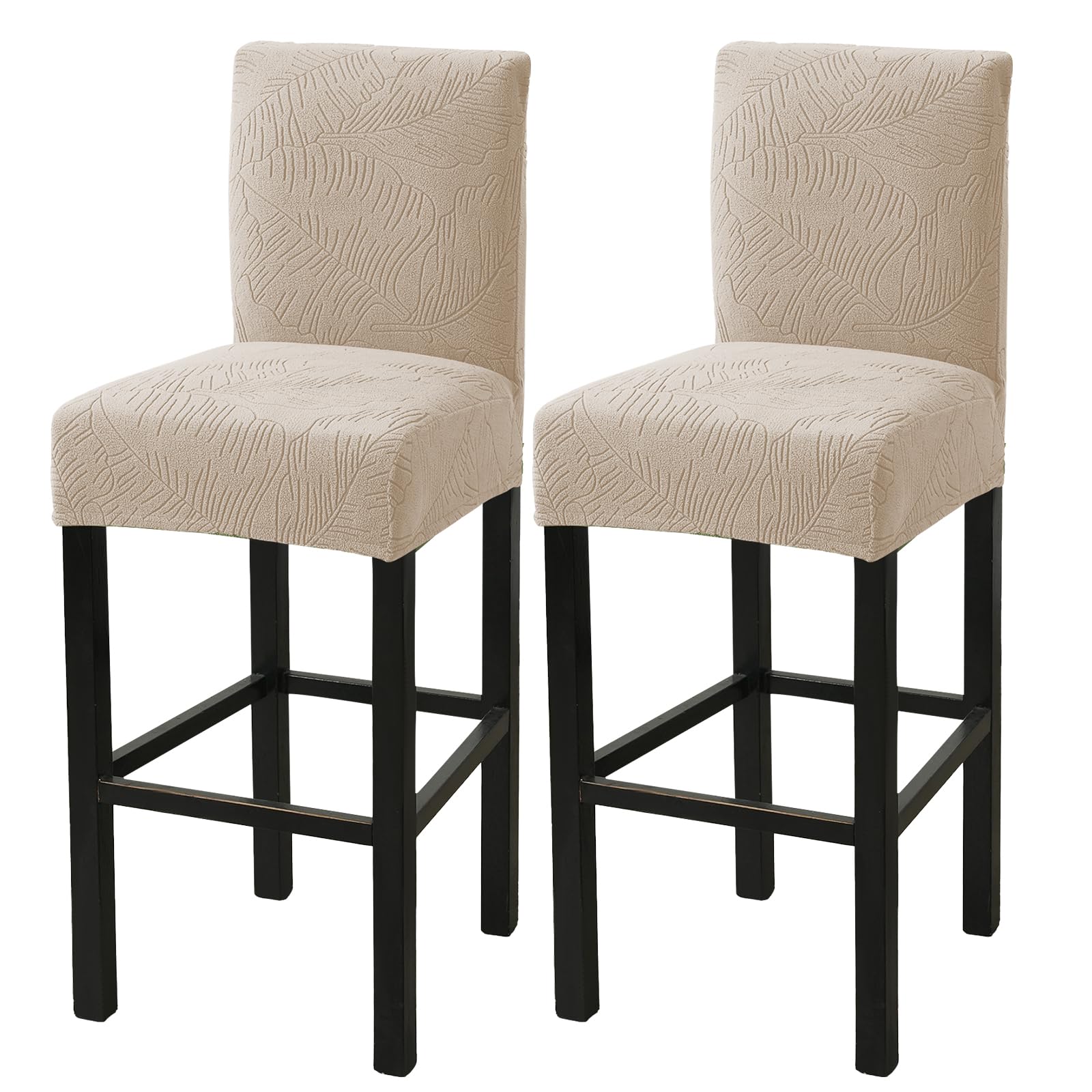 HAOYONG Bar Stool Covers, Stretch Counter Stool Pub Chair Slipcover Washable Counter Height Chair Covers for Kitchen Dining Room Cafe Set of 2 (Beige)