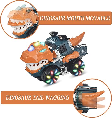 Miniatura 3 de YJMYYX Juguetes de dinosaurio para camiones iluminados para niños de 3 años juguetes de dinosaurio para niños de 4 años con hermosos neumáticos LED