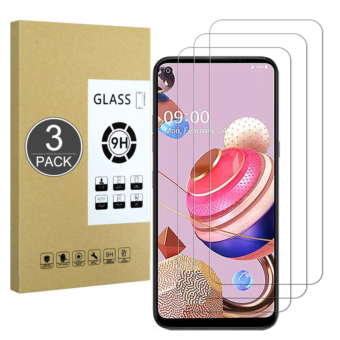 E-Hamii Screen Protector Compatible with LG K51S,[Scratch Resistant,High  Definition,Bubble Free], [3-Pack] Tempered Glass Protector for LG K51S - Main Image