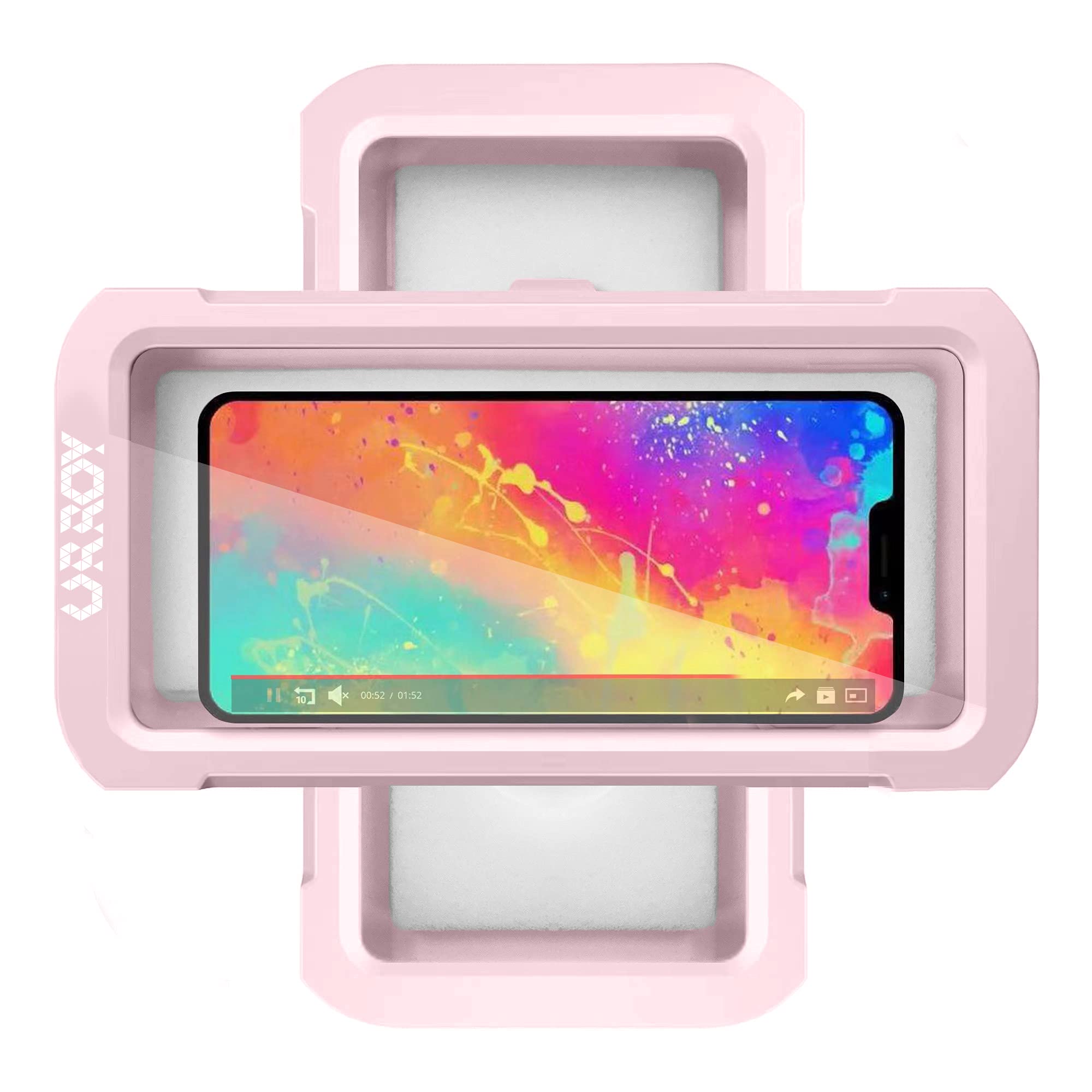 URROY Shower Phone Holder Waterproof, 360° Rotation Shower Phone Case, Anti-Fog High Sensitivity Universal Cover Mount Stand for Bathroom Wall Mirror Bathtub Kitchen，Men Women Pink