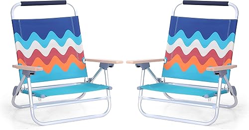ALPHA CAMP Mochila, sillas de playa, ligeras, plegables, 3 posiciones, sillas de camping portátiles con reposabrazos de madera, juego de 2