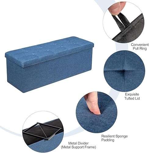 Vista 13 de GLOBALWAY HW65883SL Banco de almacenamiento plegable plateado, marco de metal, capacidad de peso de 350 libras, almacenamiento oculto de 120 litros