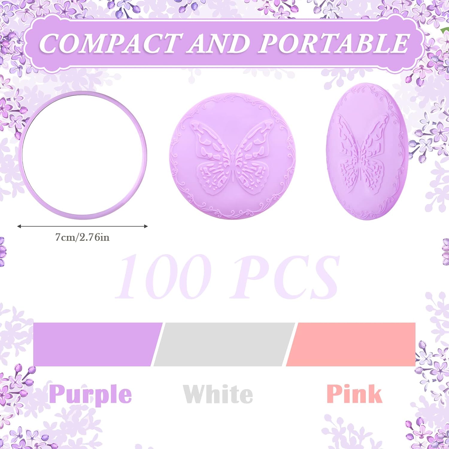 Bucherry 100 Pcs 2.76 Inch 24 Styles Random Pocket Mini Mirror Bulk Portable Round Glass Makeup Purse Small Compact Personal Pocket Mirrors for Women Travel Daily Use Mother‘s Day Gift