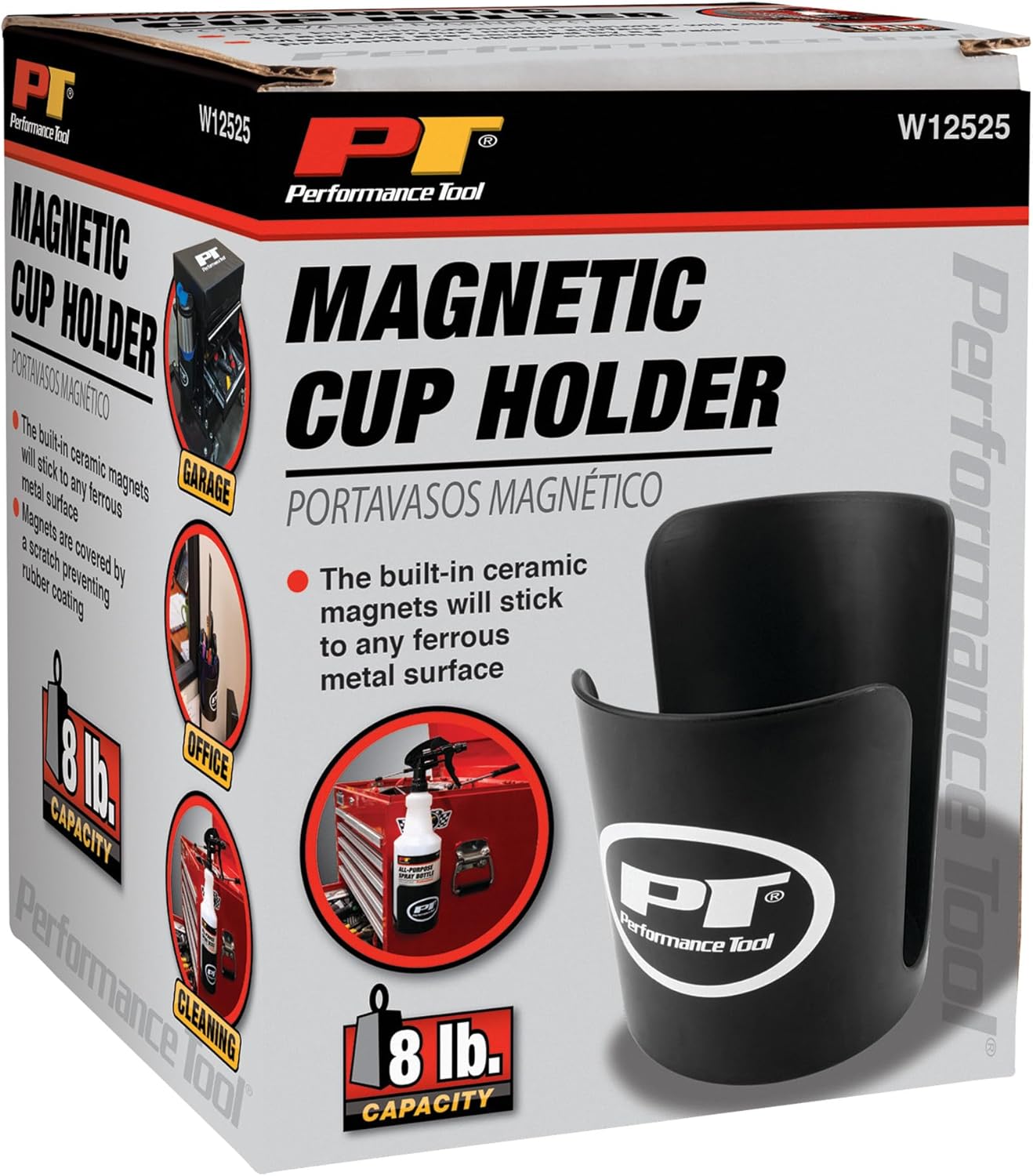 Performance Tool W12525 Black Magnetic Cup Caddy, Organizer Magnet for Bottles, Screwdrivers, Pencils