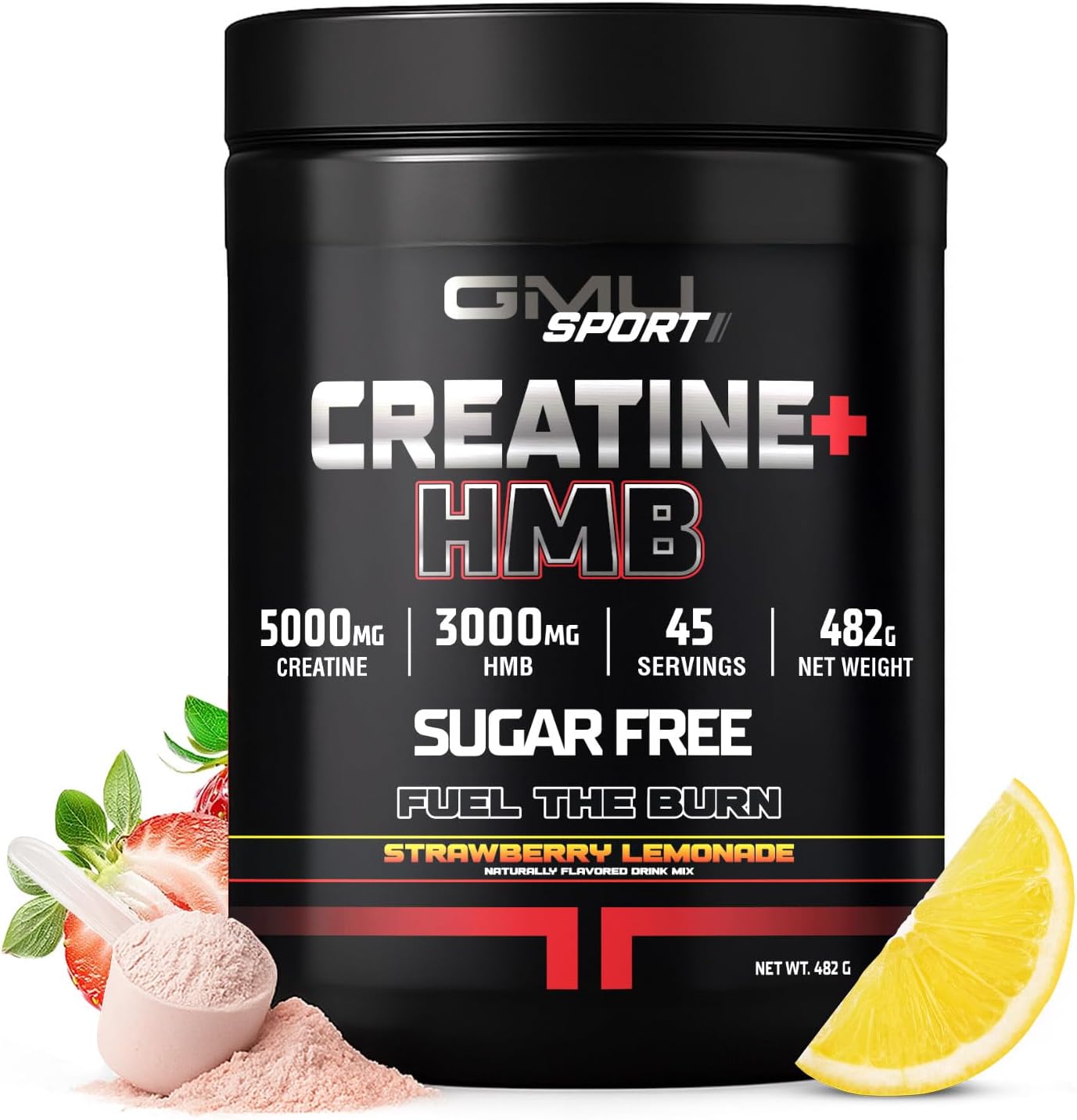 GMU SPORT Creatine 2.0 –Flavored Creatine + HMB Powder | 45 Servings |5g Creatine Monohydrate + 3g HMB + Piperine |Strength, Recovery & Muscle Builder | Strawberry Lemonade Drink Mix for Men & Women