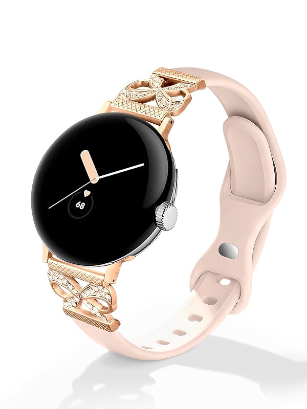 Zspoly Slim Bowknot Silicone Band Compatible with Google Pixel Watch 4 3 41mm/ Pixel Watch 2 1 Band Women,Thin Silicone Waterproof Straps Replacement Wristbands for Google Smartwatch 41mm Accessory by Zspoly - Used condition - US$7.73
