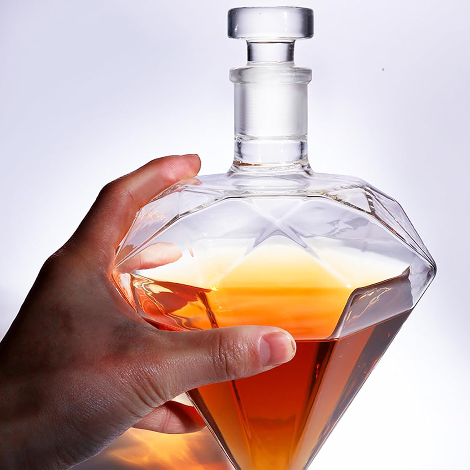 Diamond Whiskey Decanter, Whiskey Carafe Set with Wooden Tray Stand, Whiskey Carafe Set, Gifts for Men