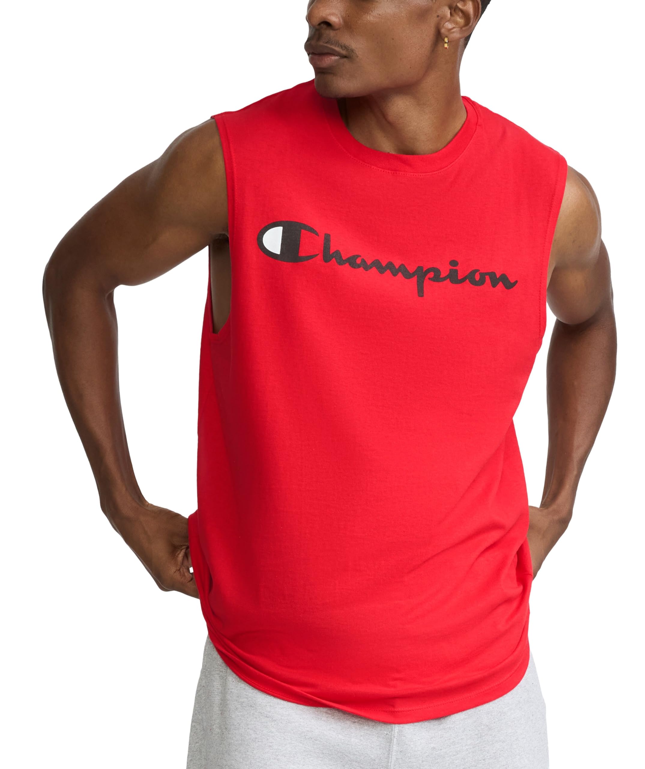 Champion Men's Graphic Jersey Muscle Shirt, Scarlet, S