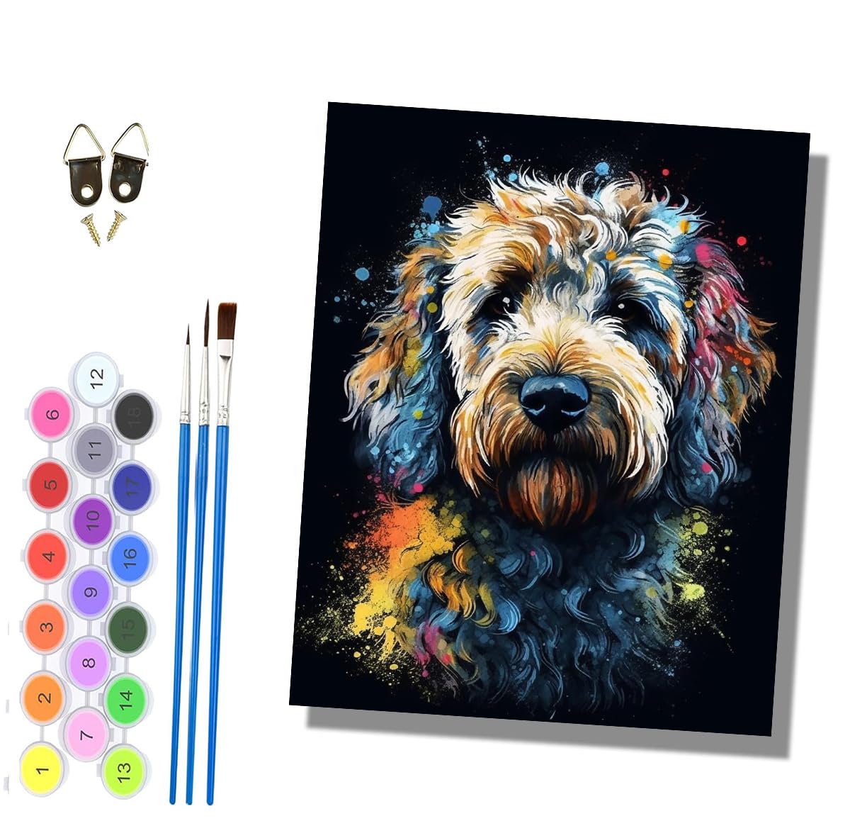 HONGPZH Paint by Numbers for Adults and Beginner Painting by Number Kits On Canvas Without Frame Painting Acrylic Paints Home Wall Decor 40x50cm/16x20in Splatter-Style Poodle