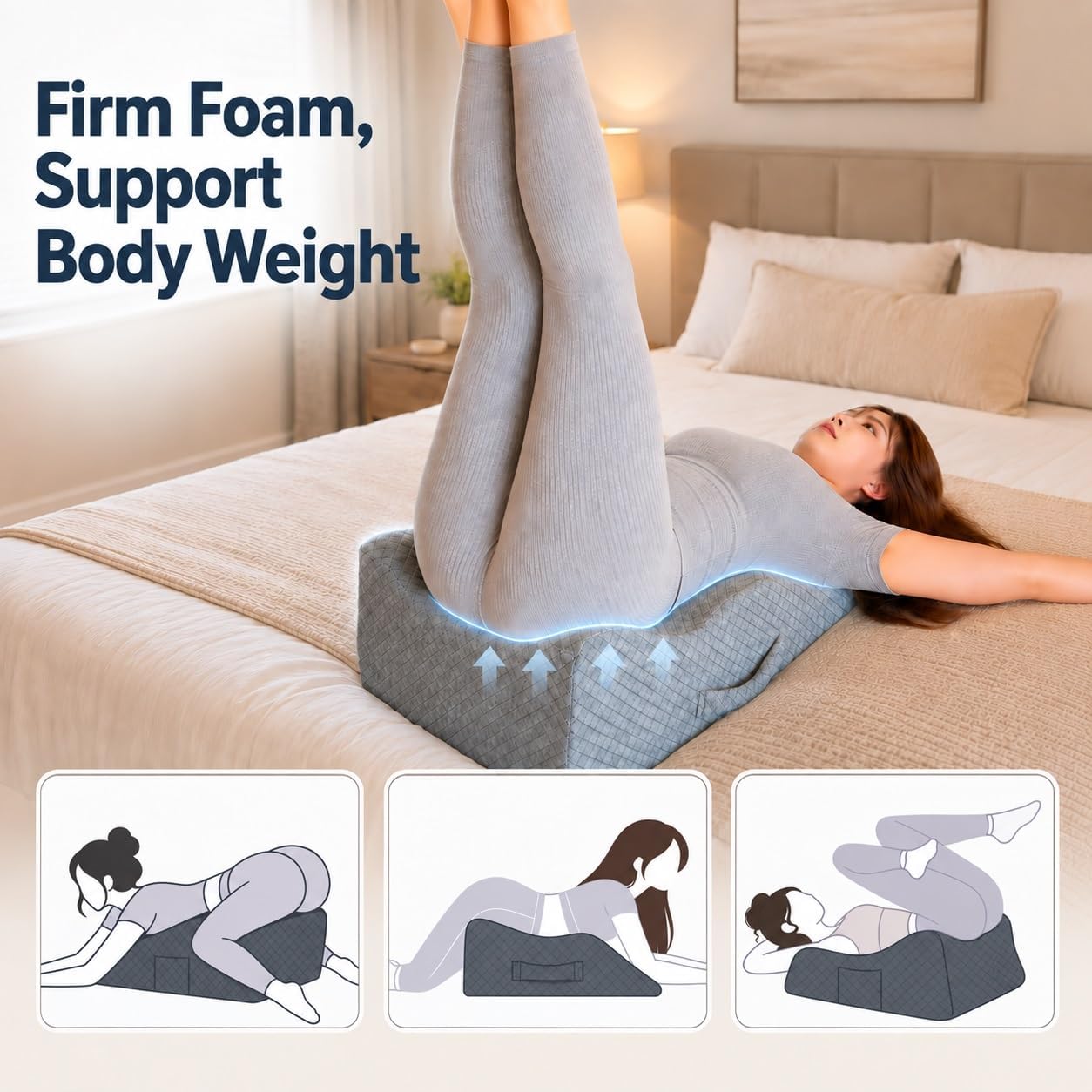 Large Wedge Pillow for Couples, Firm High-Density Foam Positioning Support