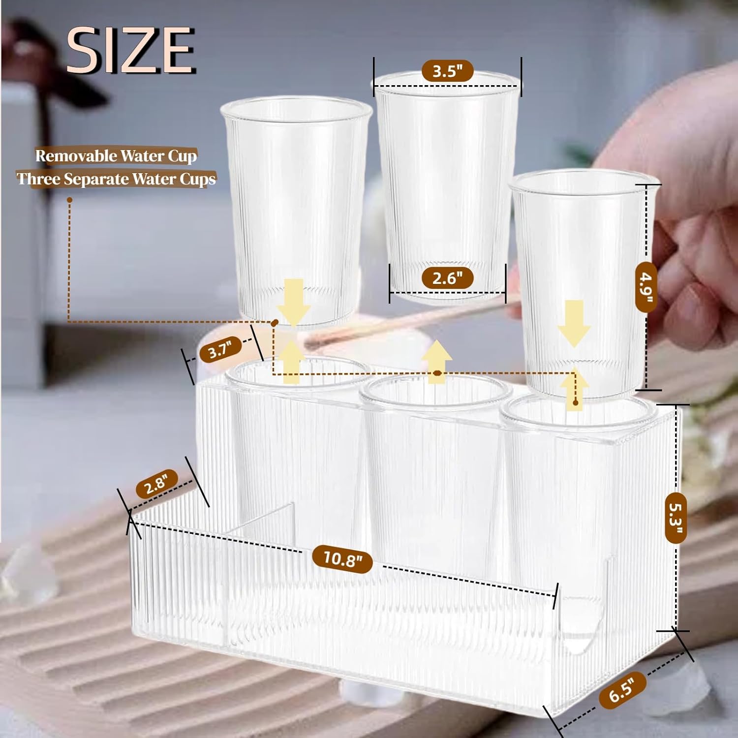 Hair Brush Tool Organizer, Hot Hair Dryer Holder Clear Acrylic Wave Design, with Detachable 3 Cups, for Vanity Makeup Bathroom Countertop Hair Product Appliance Accessories Storage and Organizer