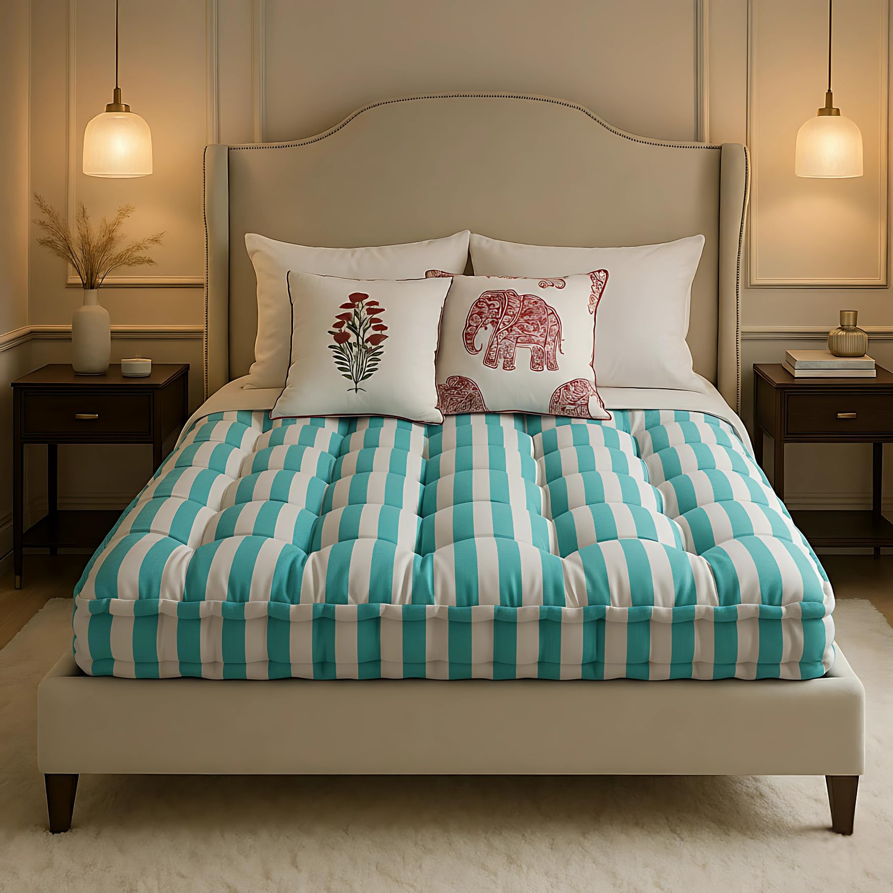 Drokona Khadi Essential Cotton Filled Mattress Gadda Soft & Reversible, Pure Cotton Fabric, Firm Gadda for Floor & Bed, (72 x 36 x 4 Inches,) (White Lining, Single) (Single)