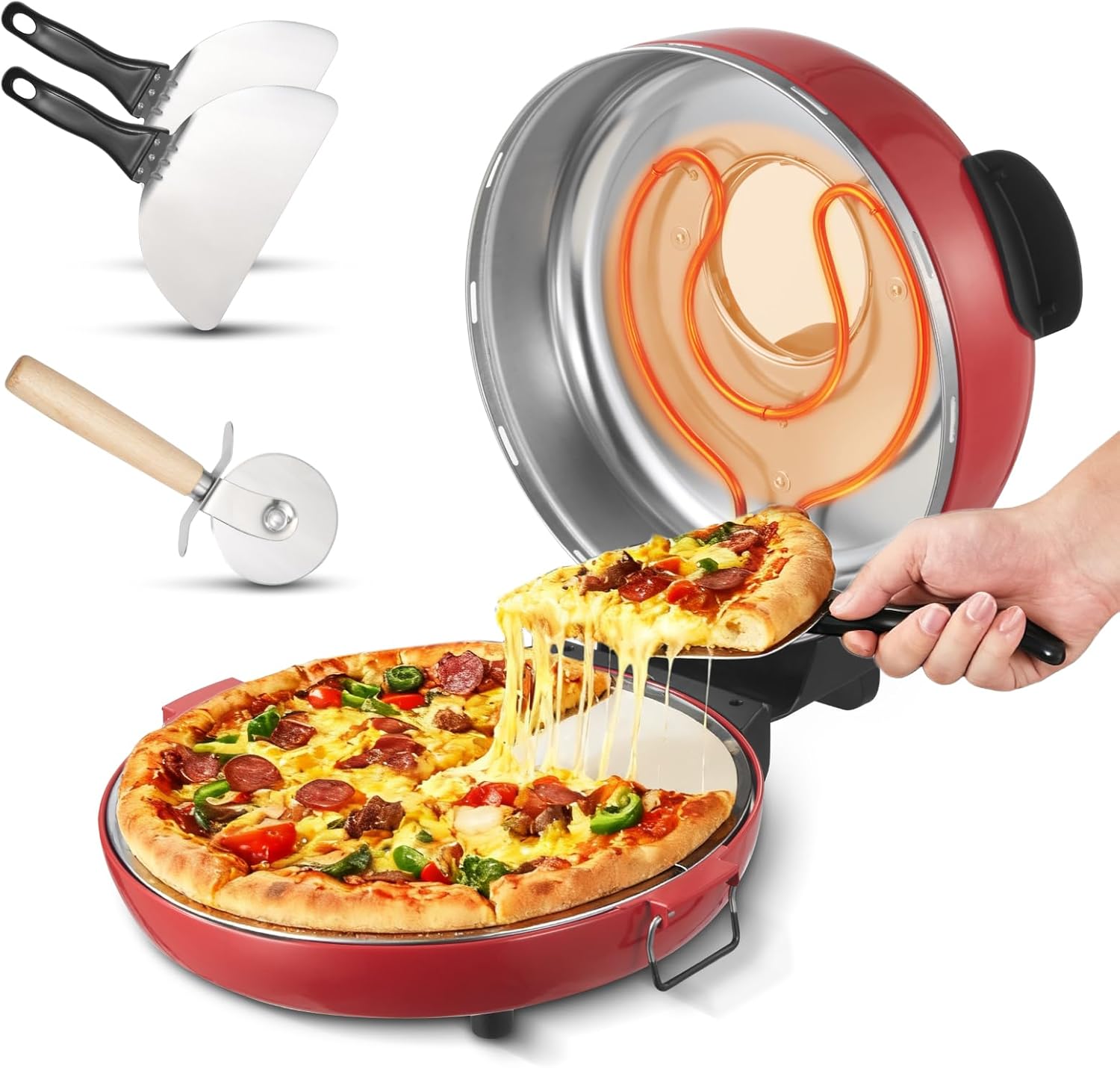 VEVOR Pizza Oven, 14 in Electric Pizza Maker, 1600W Electric Pizzas Cooker with Cordierite Stone, 5-Mode Temperature Control, Viewing Window for Precise Cooking, Heats up to 698 ˚F, for Home Kitchen