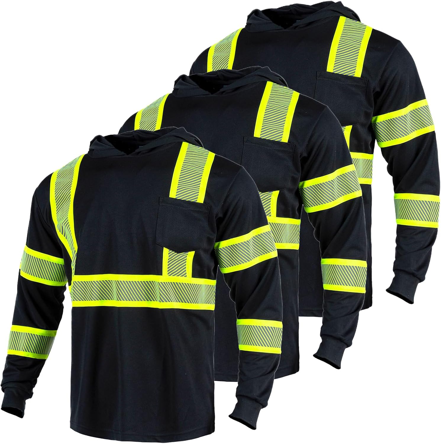 FONIRRA 3PCS Men's 360° ANSI Class 3&1 Reflective Safety Long Sleeve Shirts,Quick Dry and Machine Washable