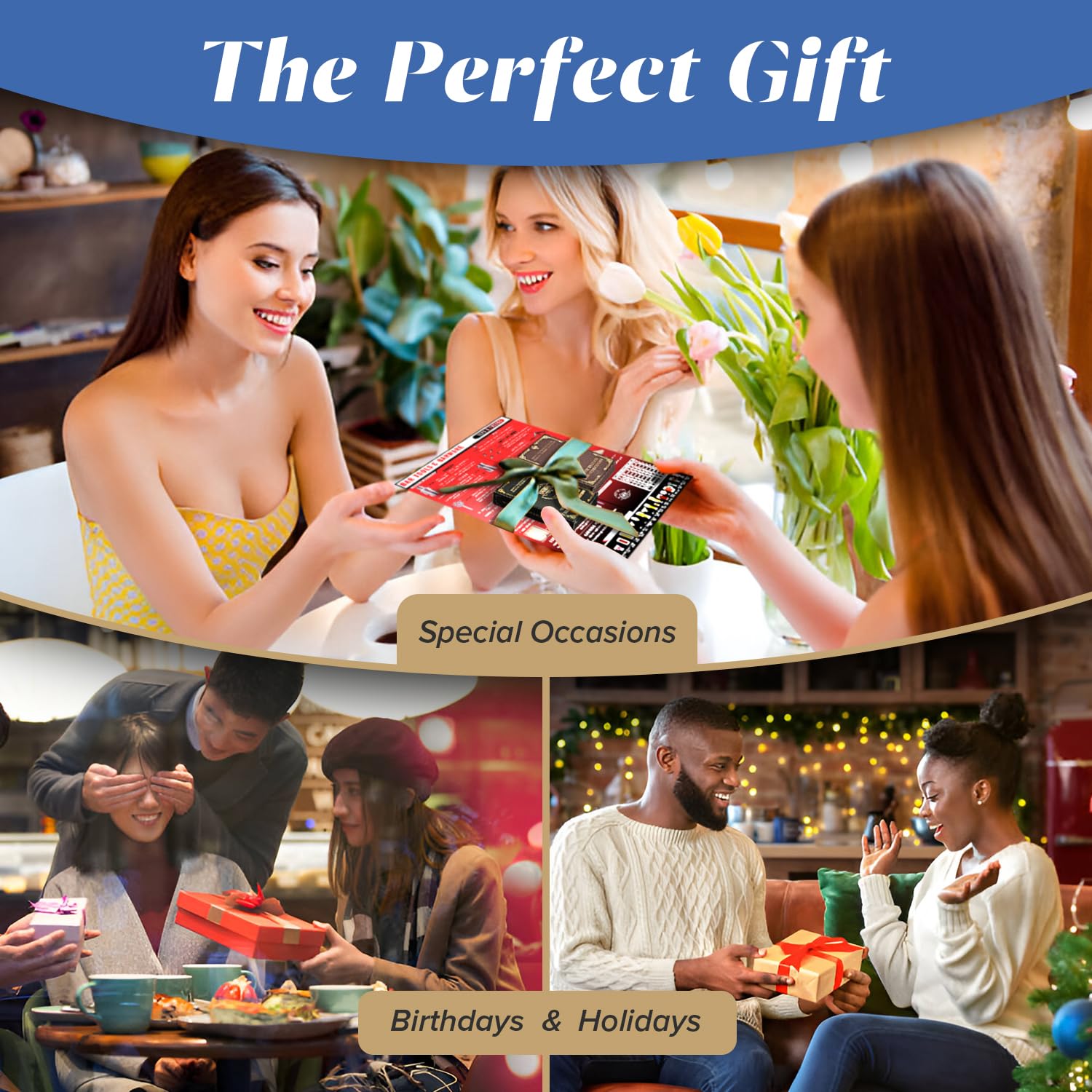 Gift Set 120+ Cocktail Drinks, Smoothie Recipes, Mocktails Non-Alcoholic Drinks & Gifts for Mixologists. 1 pk Blue + 1 pk Black Decks + Drink Guides