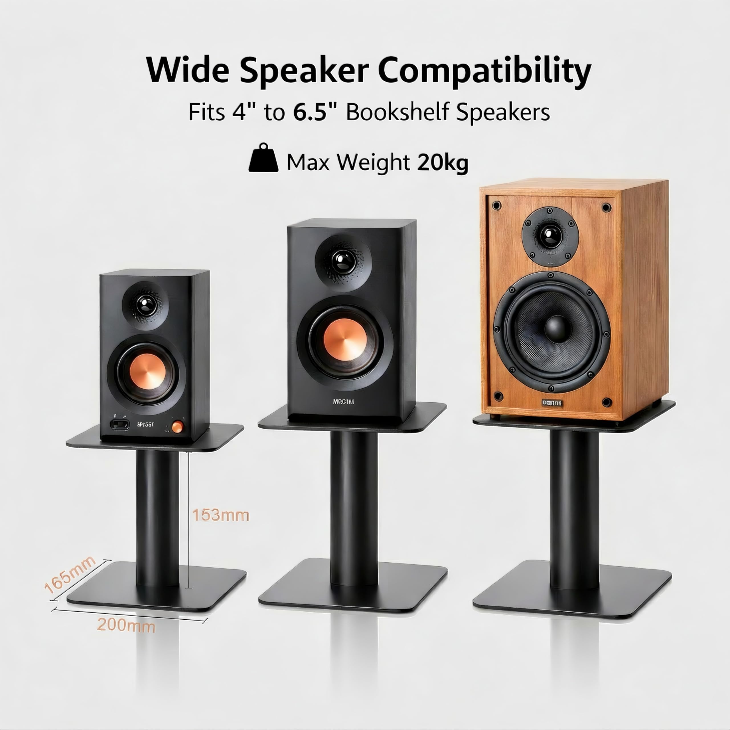 4-6.5 Inch Desktop Speaker Stands with Cable Management, 20kg Heavy Duty Steel Desk Speaker Stand for Bookshelf Speakers & Studio Monitors, Stable Desktop Speaker Stand Pair, Cleaner Desk Audio Setup - 3