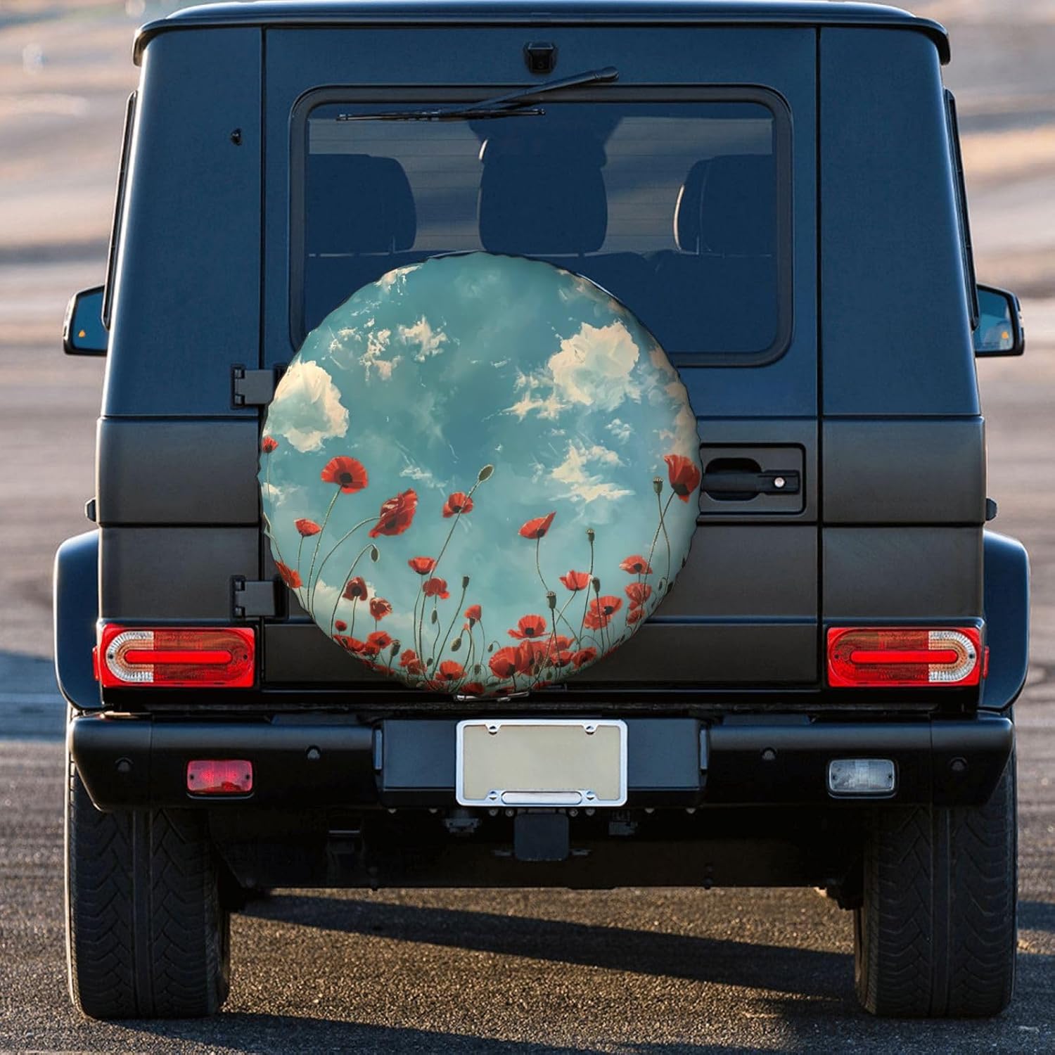 Poppies On Blue Sky Print Tire Cover Universal Spare Wheel for Trailer Rv SUV Truck Camper Travel Accessories