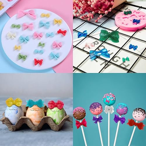 Miniatura 5 de Paquete de 3 moldes de silicona para fondant, moños para fondant, Sungar, dulces, pasteles, para cumpleaños, bodas, fiestas, bricolaje, decoración