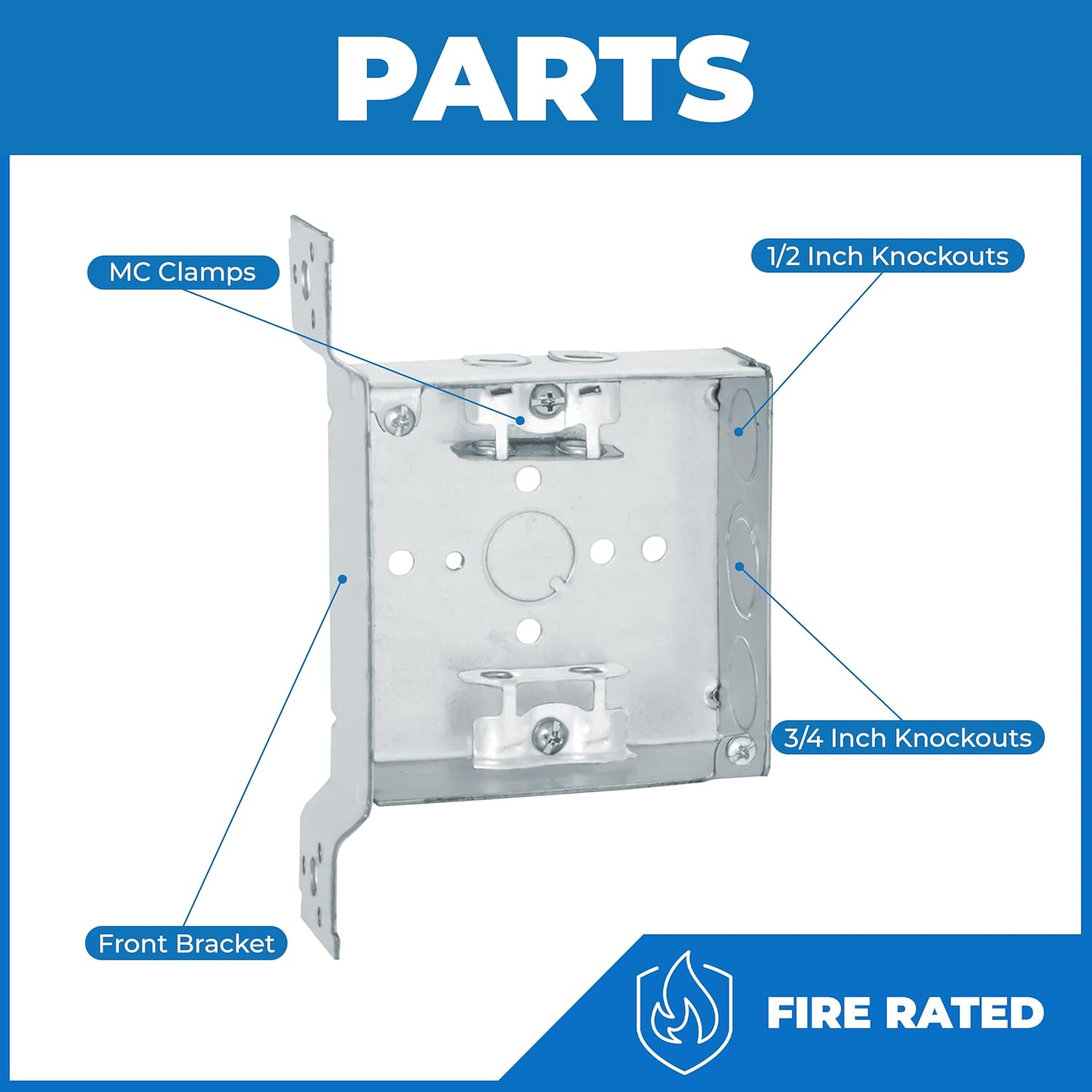 OHLECTRIC 4-Pack 4" Welded Square Electrical Box with MC Clamp & Side Bracket | 2-1/8" Deep Junction Box with 1/2 & 3/4-Inch Knockouts | Ideal for Lighting Fixture, Switches & Receptacles | UL Listed
