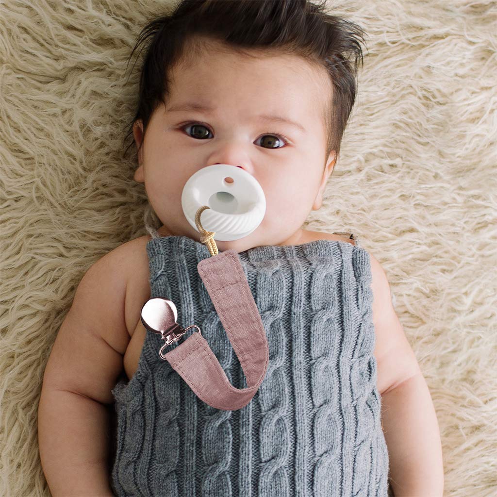 Itzy Ritzy Linen Pacifier Clips; Fabric Pacifier Strap with Clip Keeps Pacifiers & Teethers in Place; Includes Universal Attachment Clip and Loop; 2-Pack of Pink and Pink Stripe : Baby