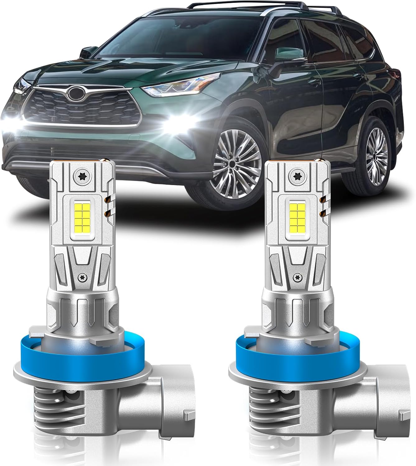 Fit for Toyota Highlander 2008-2010&2014-2023 Fog Light Bulbs or DRL, 6000K Cool White 700% Brightness, Real 1:1 Size Plug and Play, Pack of 2