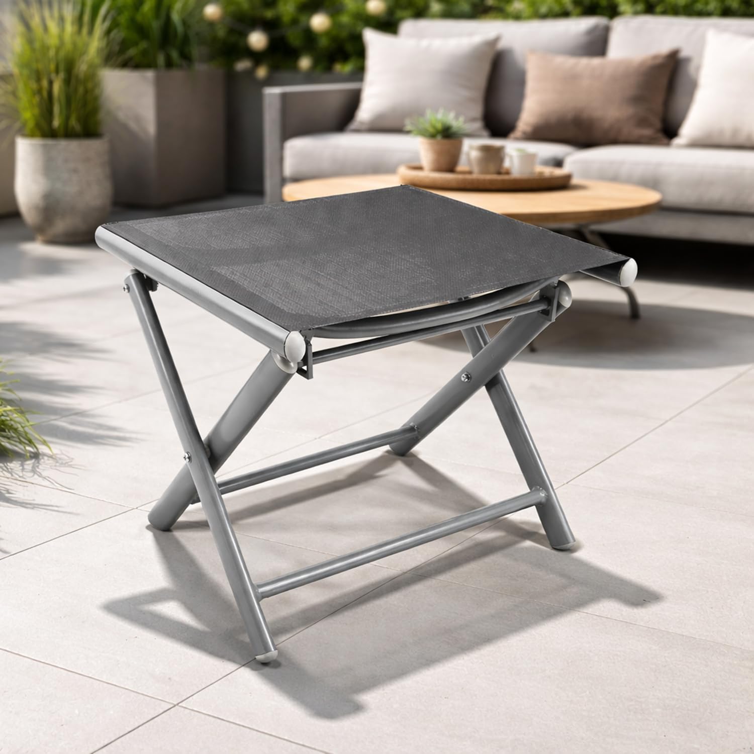 Mojawo® Garten - Fußhocker - zusammenklappbar - Klapphocker - witterungsbeständiges Aluminium - Gartenmöbel - Anthrazit