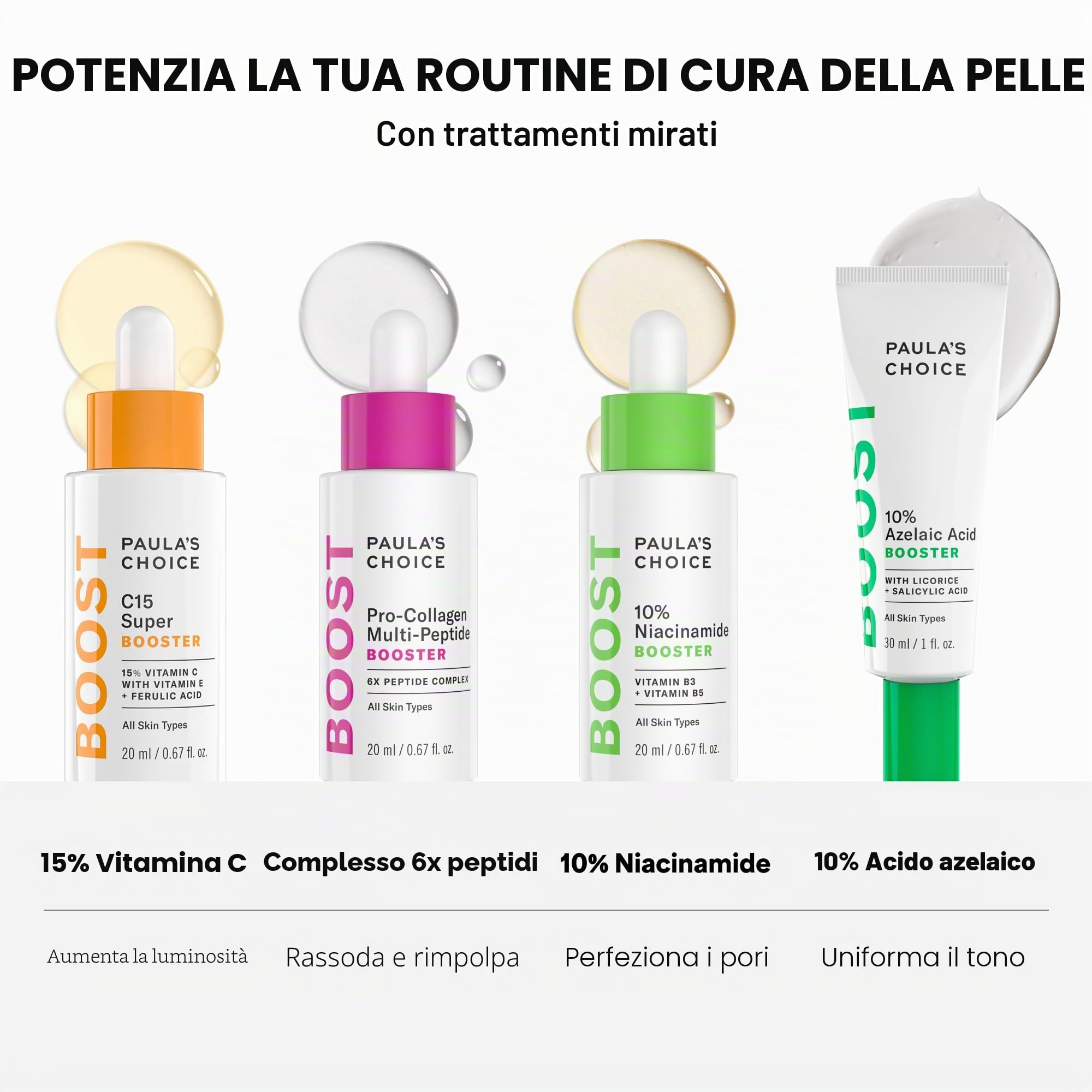 Paula's Choice C15 Super BOOSTER - Siero Viso con 15% Vitamina C - Antirughe e Antimacchie - Illuminante la Pelle - con Acido Ferulico e Vitamina E - Tutti i Tipi di Pelle - 20 ml | Formula anti-età alle Vitamin C & Peptidi - Illumina la pelle - Riduce le