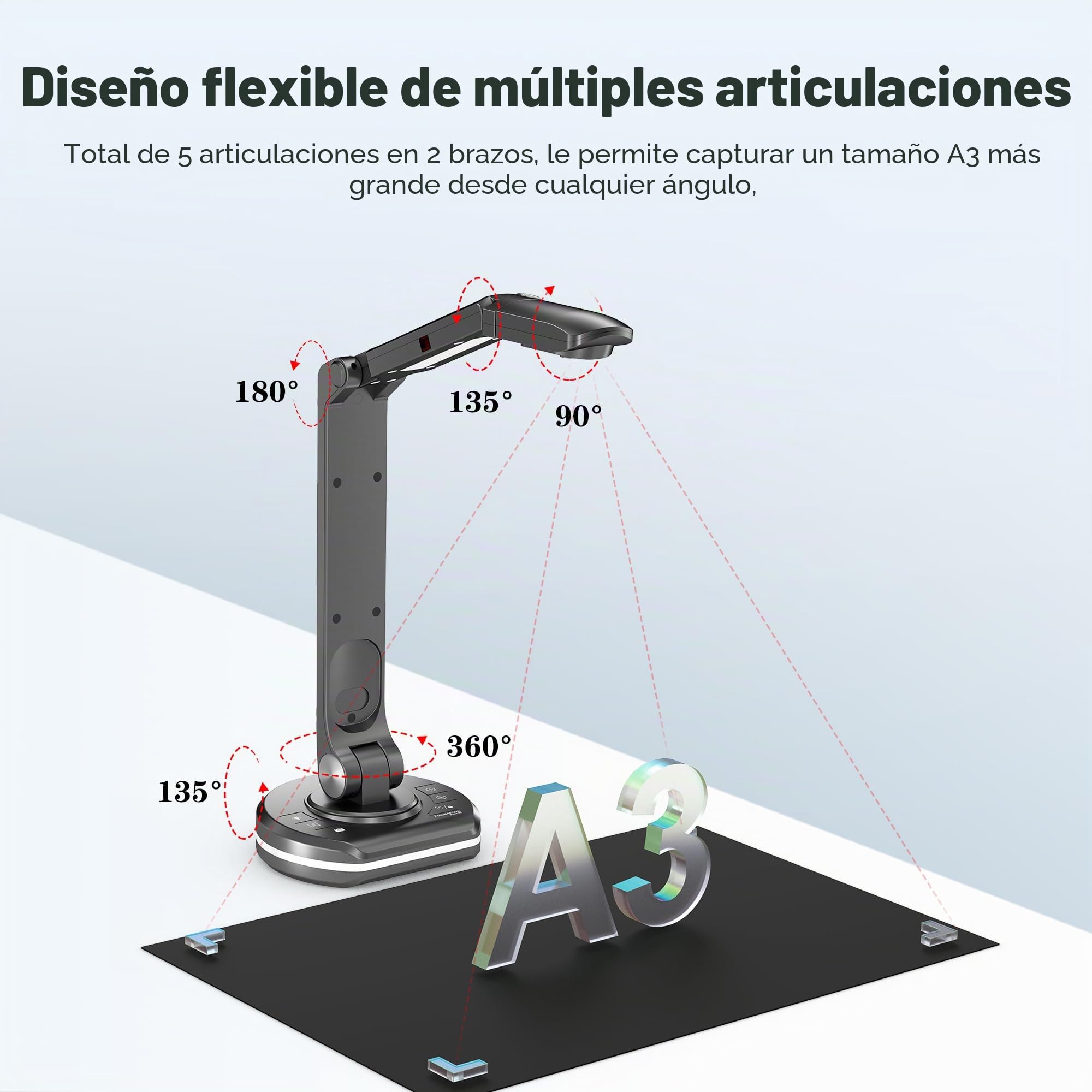 JOYUSING Cámara de Documentos USB & Visualizador -13MP 4K Ultra HD Tamaño A3, Luz LED, AutoFocus, diseño multiarticulado, grabación y demostración en Vivo, Compatible con Windows, Mac