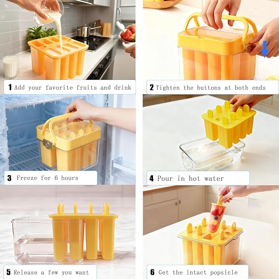 Popsicles Molds with Lid and Bin 9 Pieces Reusable Easy Release Entire Homemade Popsicle Molds Odorless Ice Pop Maker BPA Free