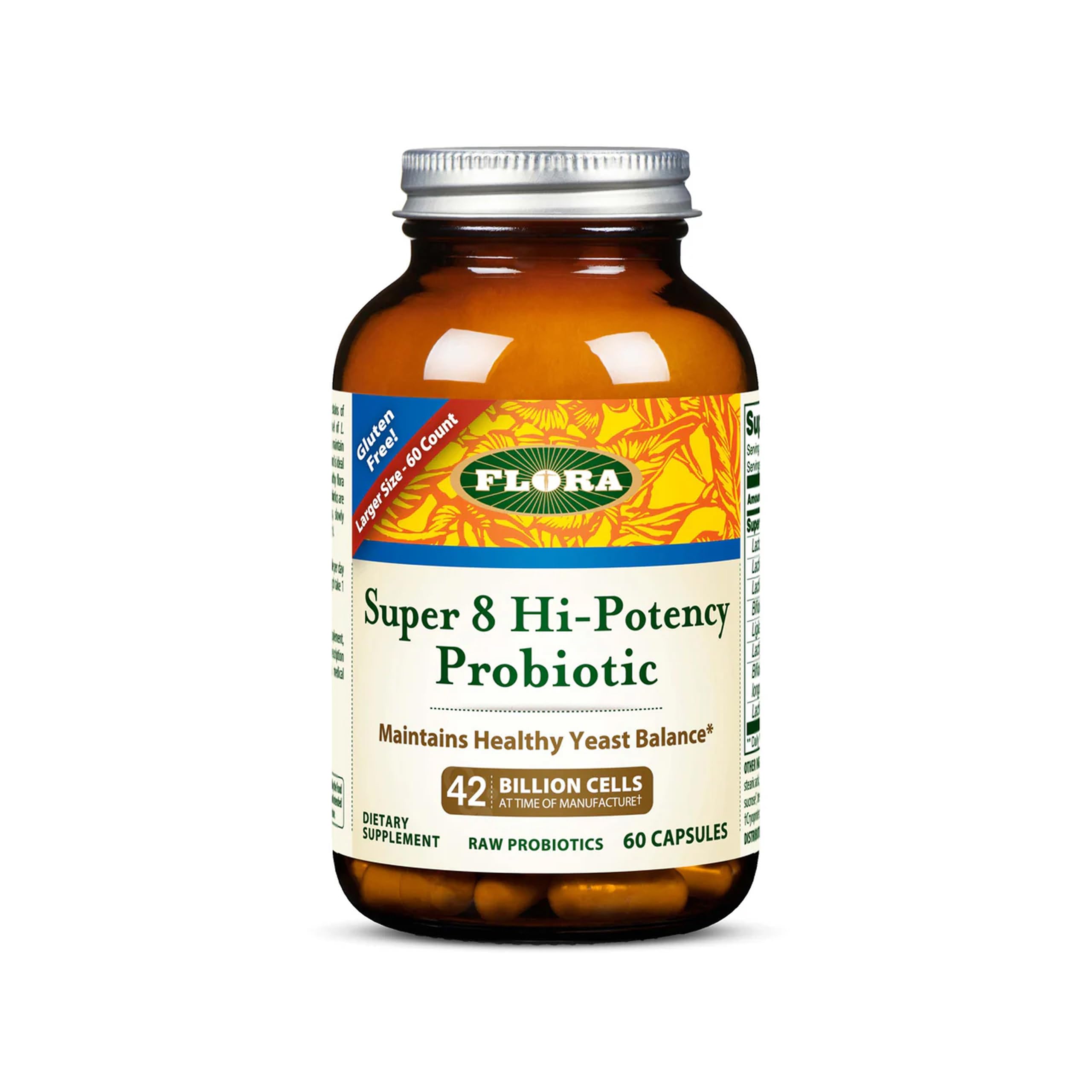 Flora - Super 8 Hi-Potency Probiotic - Daily Probiotic for Gut & Digestive Health - 42 Billion CFU - Contains Lactobacillus & Bifidobacterium Strains - Keep Chilled - 60 Capsules