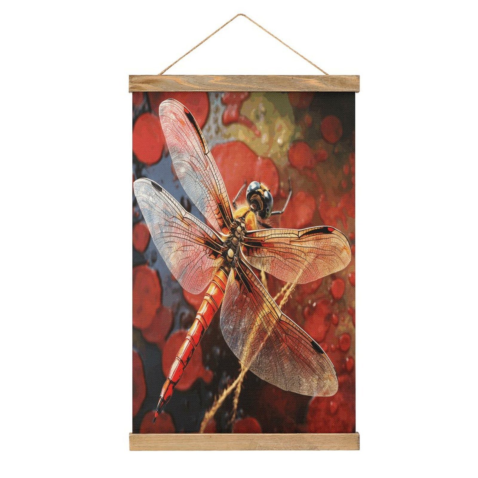 VstaDank Red Dragonfly Poster with Wooden Frame Hanger Art Painting Wall Decor Poster Wall Hanging Wooden Frame 13x20 Wood Poster Hanger for Photo Picture Art Canvas Print Artwork