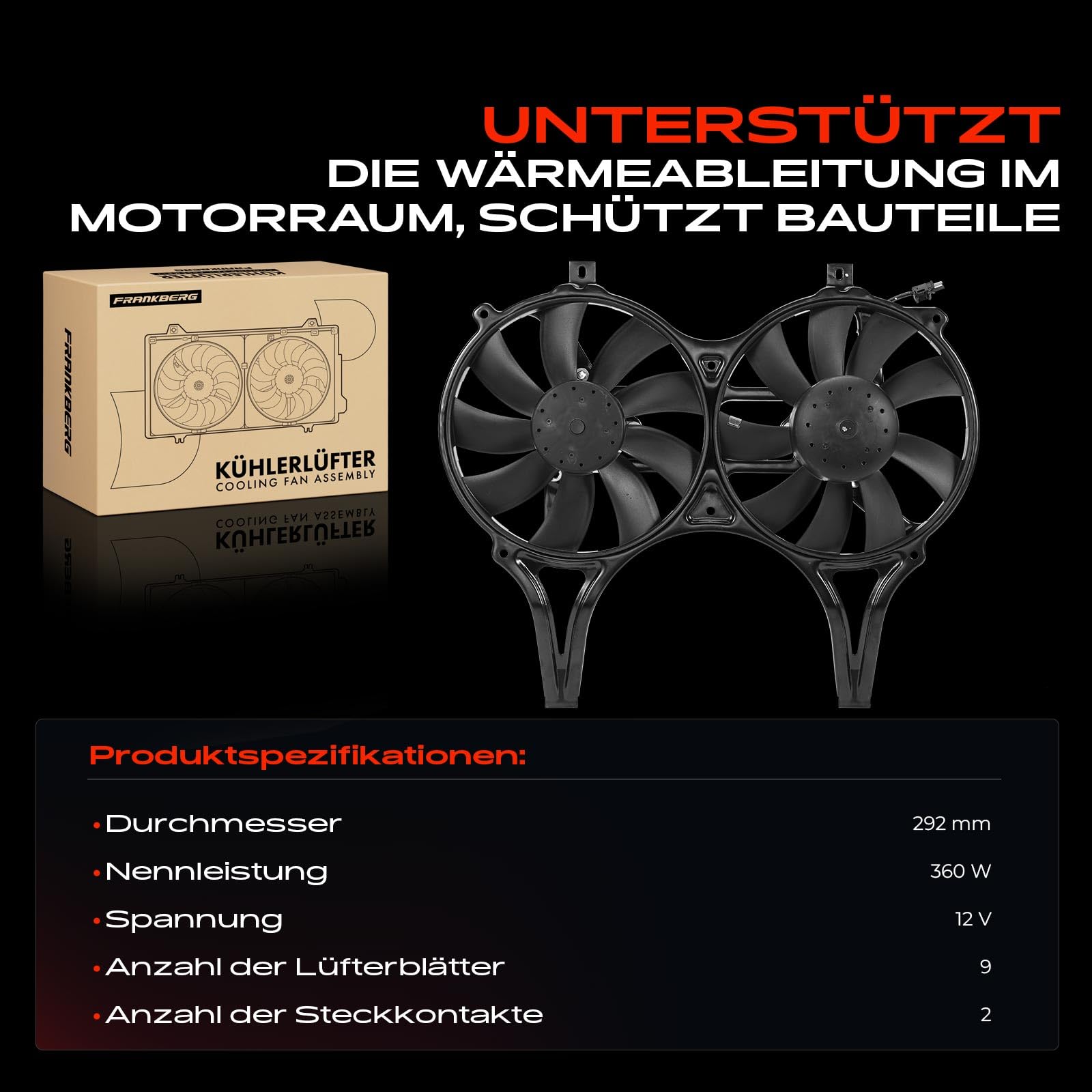 Frankberg 1x Lüfter Motorkühlung Kühlerlüfter Kompatibel mit E-Klasse W210 2.0L-5.4L 1995-2002 E-Klasse T-Model S210 2.3L-5.4L 1996-2003 E-Klasse Pritsche/Fahrgestell VF210 1996-1998