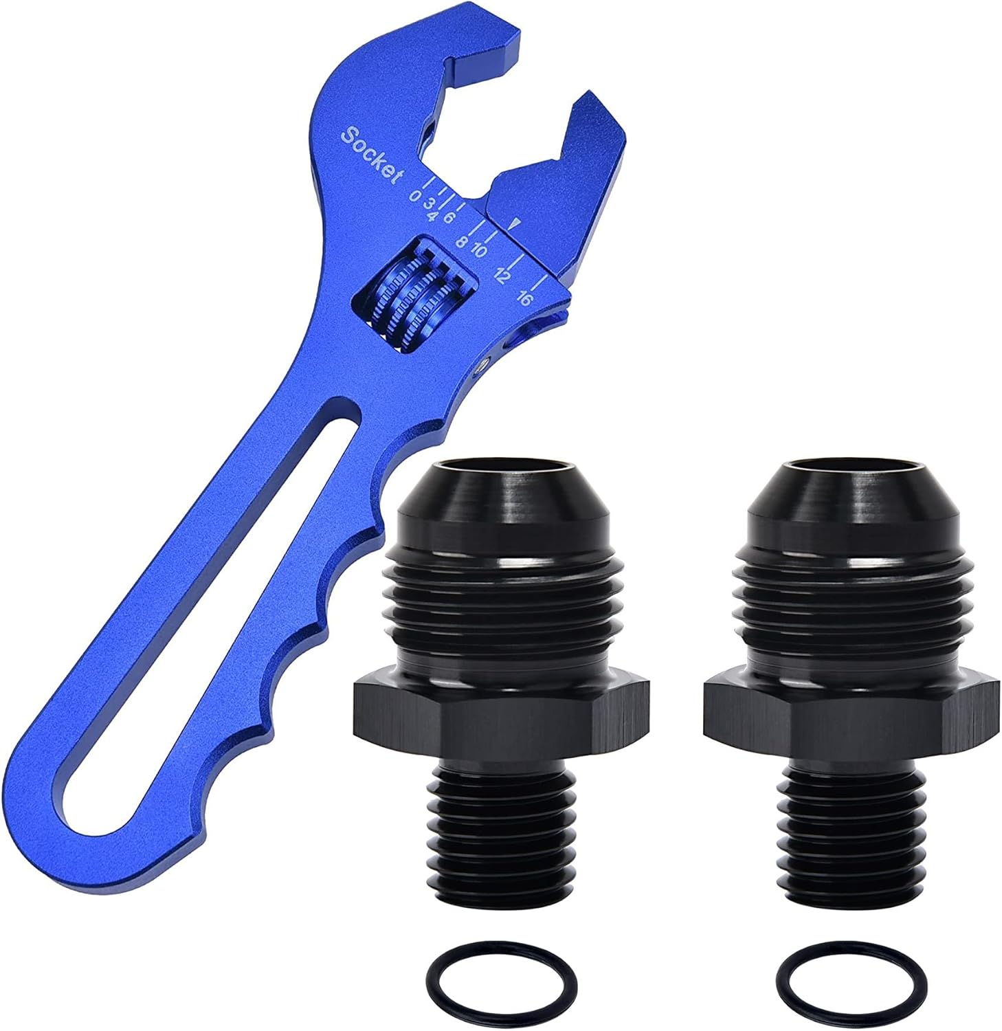 EVIL ENERGY 8AN Male to M12 x 1.5mm Male Metric Thread Fitting 2PCS Bundle with Adjustable 3AN-16AN Wrench Aluminum Blue
