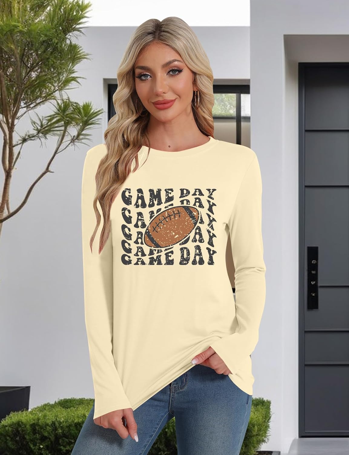 LAZYCHILD Game Day Shirts Women: Football Graphic Shirts Gameday Football Season Shirt Team Fan Long Sleeve Tops - Image 3