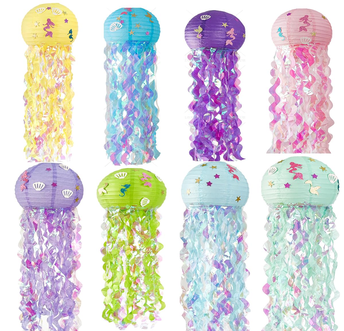 JUTSTJUKO Jellyfish Paper Lanterns Mermaid Birthday Decorations,Hanging Lantern Lamps for Baby Shower Ocean Theme Decor Under The Sea Classroom Girls Party Supplies (Mermaid-8pcs)