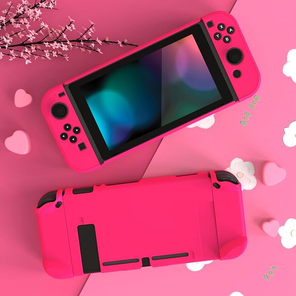 eXtremeRate PlayVital Cover Custodia Protettiva per Nintendo Switch, Copertura Rigida Case Separabile Accessori per Joycon Controller Console, Rosa Vivo - 3