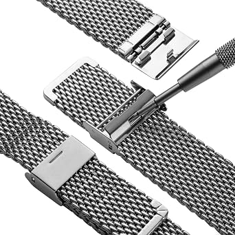 WatchGecko Classic Mesh Watch Strap Polished or Satin Brushed Finish 18-22mm. Men's Replacement Stainless Steel Band. Quick Release Spring Bars for Easy Changes