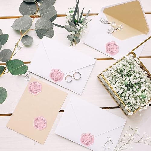 Miniatura 4 de Whaline 50 calcomanías de sellado de cera, corazón rosa, calcomanías de sello de San Valentín, calcomanías autoadhesivas para invitación de boda,