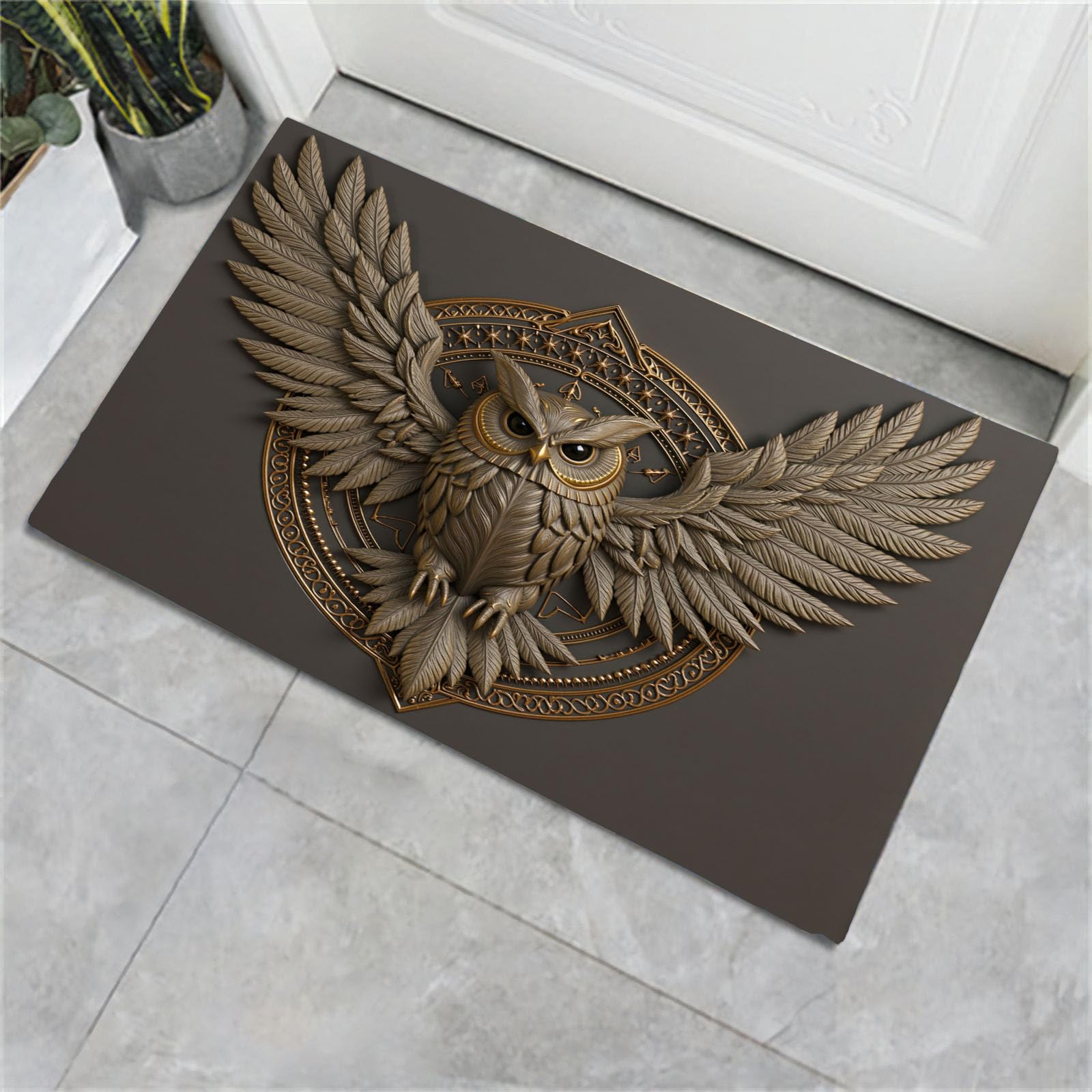 Tapis entrée intérieur hibou en relief 60x90cm fin lavable pour couloir