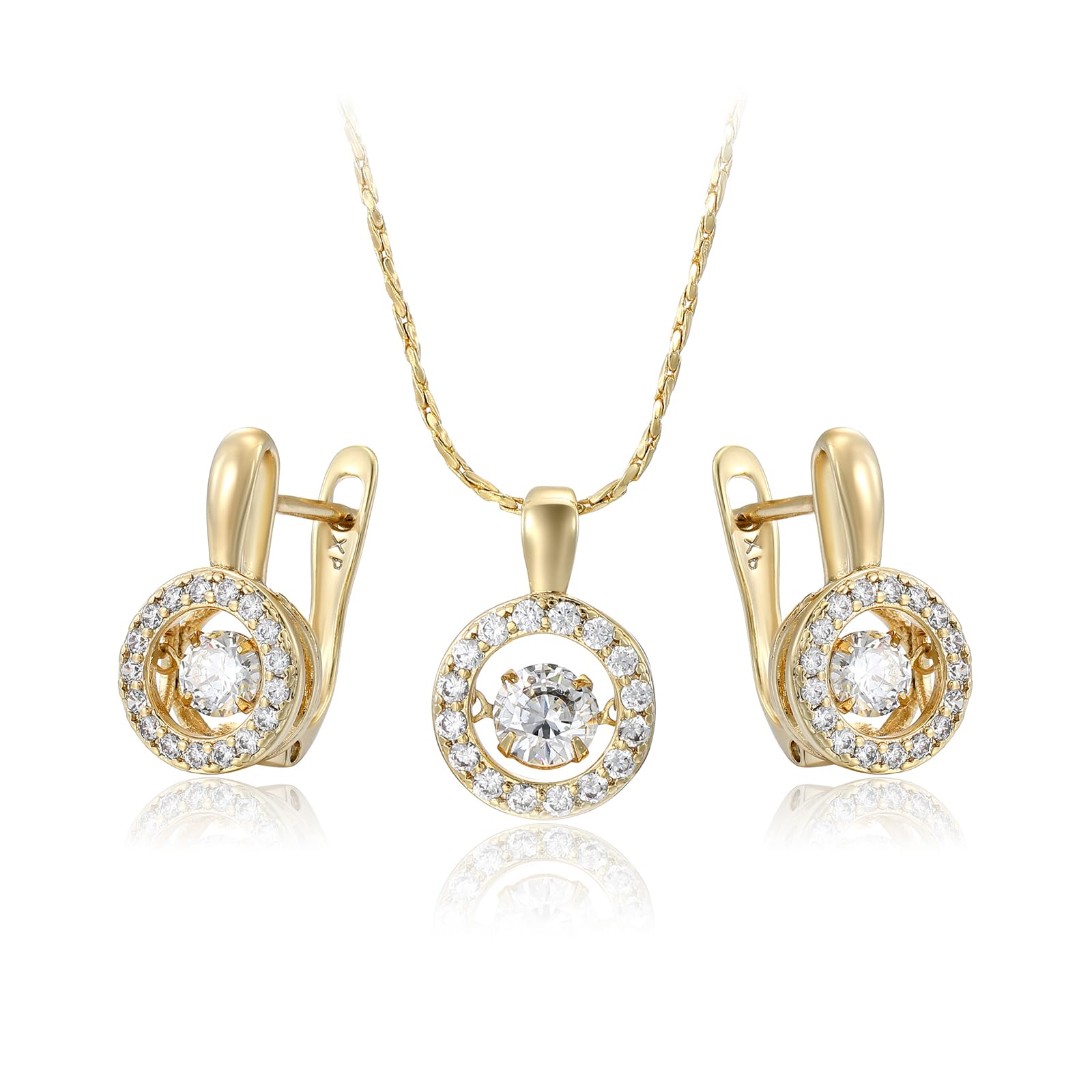 XUPING Necklace Earrings Jewelry Set for Women 14k gold Plated Sparkling Rhinestone Clear Crystal Pendant Necklace Delicate Fashion Earrings Cubic Zirconia Jewelry Gift