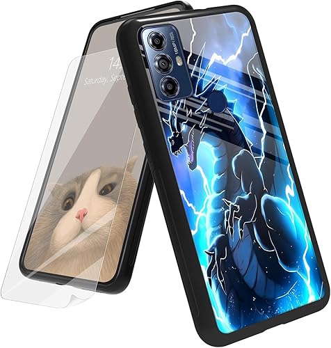 BREIDMKFM Funda para Motorola Moto G Play 2023 con protector de pantalla, parte trasera de vidrio templado + funda de silicona suave TPU absorción