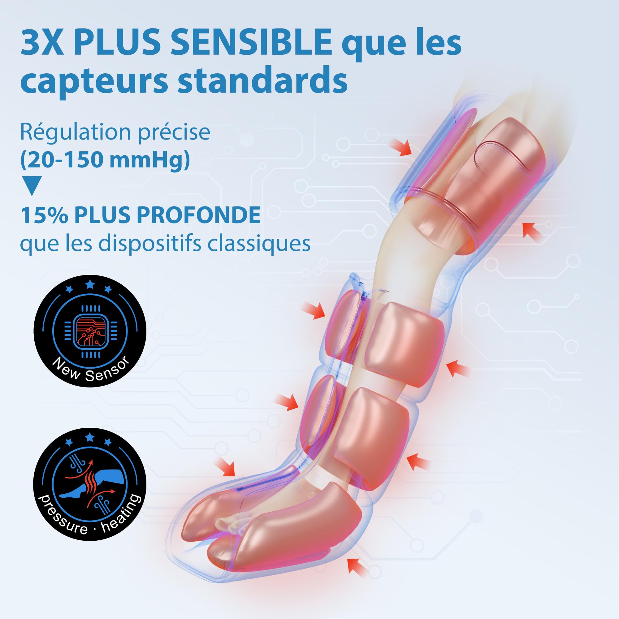 FIT KING Bottes Pressothérapie et Chauffage, Massage des Jambes 3-en-1 avec Compression d'Air, Amélioration de la Circulation et Récupération Musculaire 3 Niveaux de Chaleur, 3 Modes de Massage