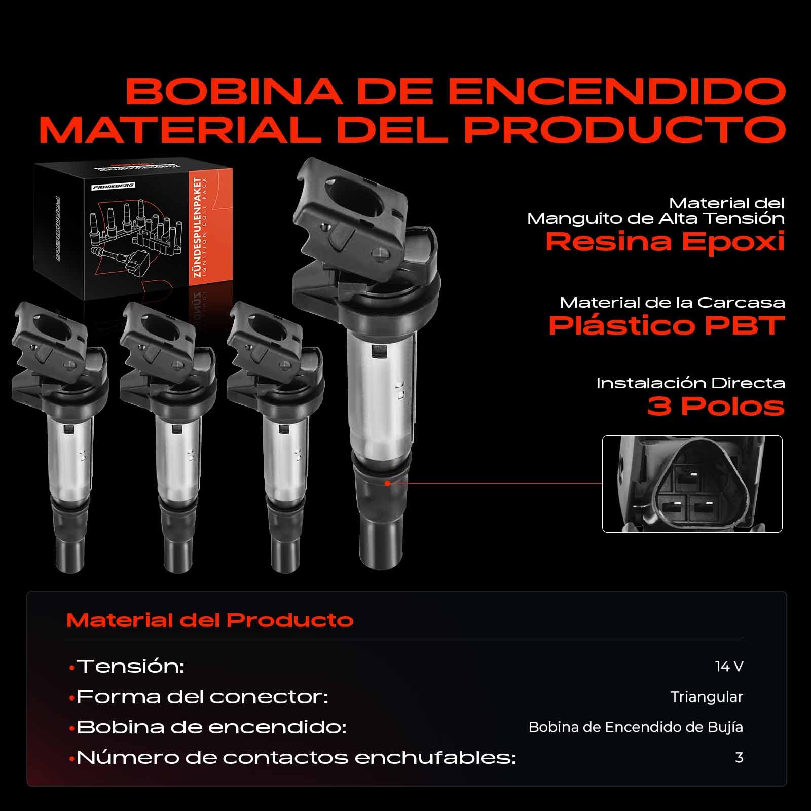 Frankberg 4x Bobinas de encendido Gasolina Compatible con 207 CC WD 1.6L 207 WA WC 1.4L M.i.n.i R56 1.6L 207 SW WK 1.4L M.i.n.i R56 1.4L Replace# UF-598